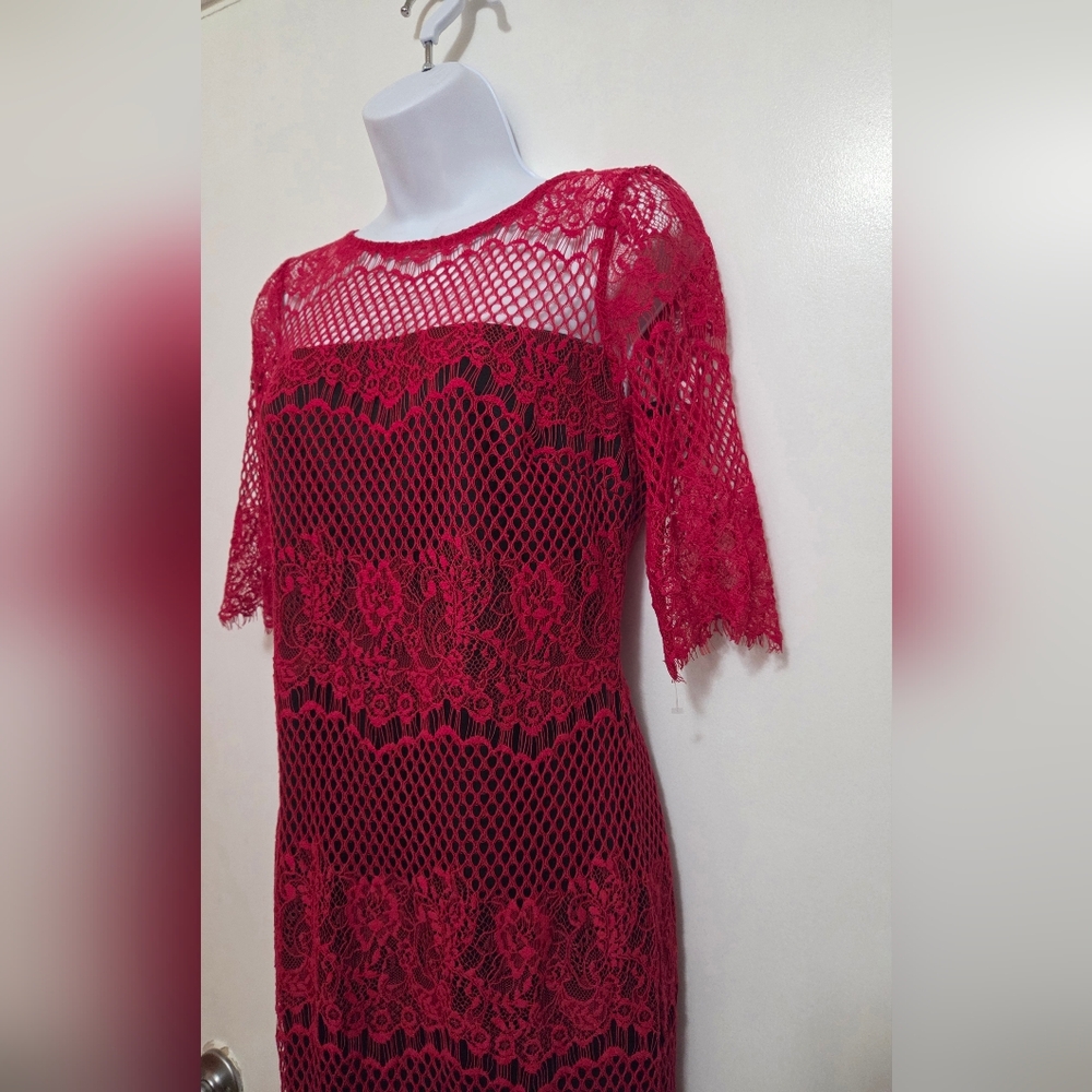 Thalia Sodi Red Lace Midi Dress Small - Picture 2 of 15